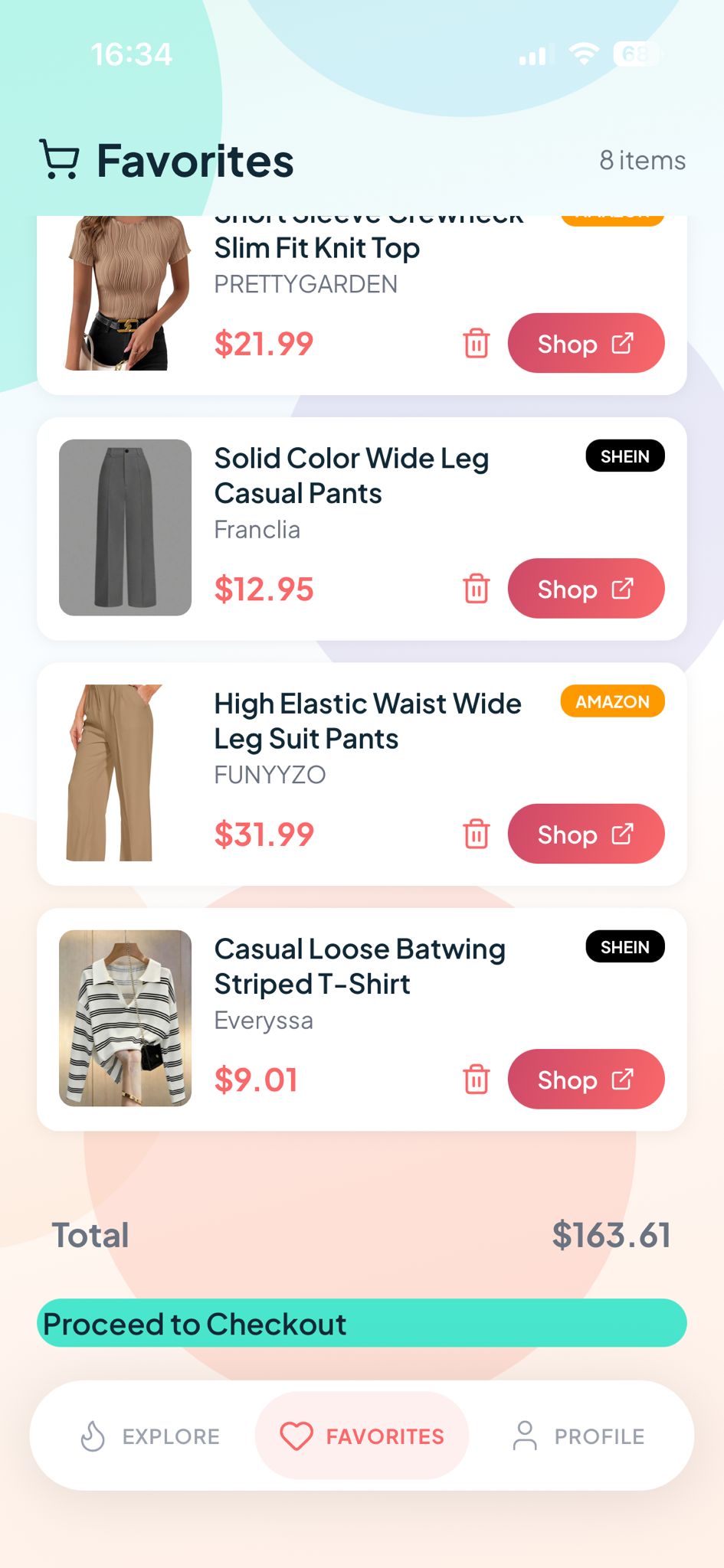 Own It — favorites & checkout